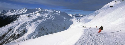Framed Tourists skiing in a ski resort, Sankt Anton am Arlberg, Tyrol, Austria Print