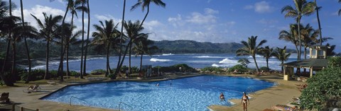 Framed Tourists at an infinity pool, Hawaii, USA Print