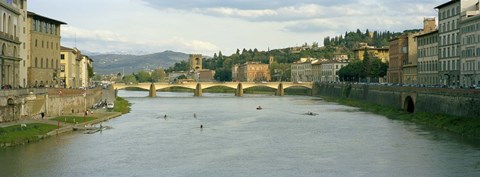 Framed Bridge across a river, Ponte Alle Grazie, Arno River, Florence, Tuscany, Italy Print