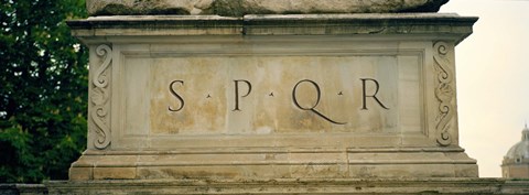 Framed SPQR Text carved on the stone, Piazza Del Campidoglio, Palazzo Senatorio, Rome, Italy Print