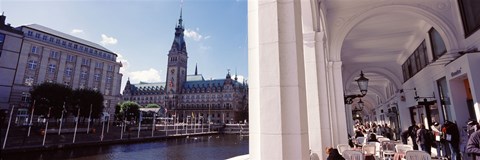 Framed Town hall at the waterfront, Alsterarkaden, Alster Lake, Hamburg, Germany Print