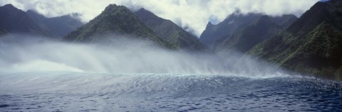Framed Rolling waves with mountains in the background, Tahiti, Society Islands, French Polynesia Print