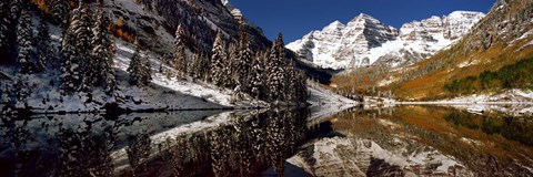 Framed Reflection of snowy mountains in the lake, Maroon Bells, Elk Mountains, Colorado, USA Print