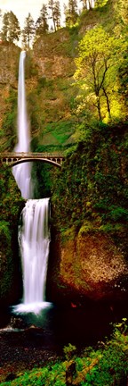 Framed Footbridge in front of a waterfall, Multnomah Falls, Columbia River Gorge, Multnomah County, Oregon Print