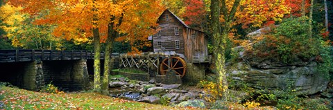 Framed Glade Creek Grist Mill, Babcock State Park, West Virginia (bright leaves) Print