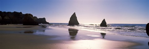 Framed Rock formations in the ocean, Alvor Beach, Algarve, Portugal Print