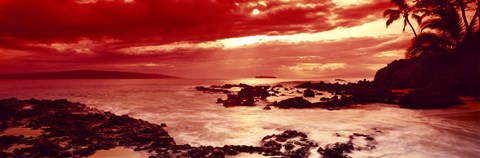 Framed Orange Sunset over the coast, Makena Beach, Maui, Hawaii Print