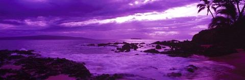 Framed Purple Sunset over the coast, Makena Beach, Maui, Hawaii Print