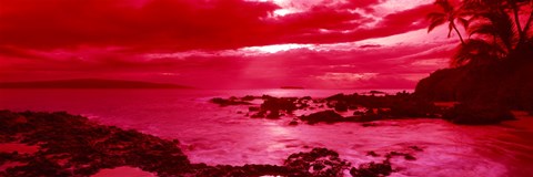 Framed Red Sunset over the coast, Makena Beach, Maui, Hawaii Print