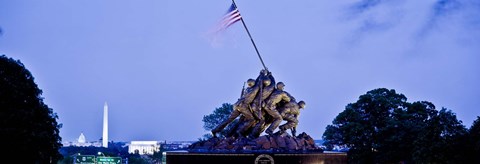 Framed Iwo Jima Memorial at dusk with Washington Monument in the background, Arlington National Cemetery, Arlington, Virginia, USA Print