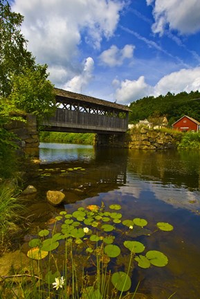 Framed Covered bridge across a river, Vermont, USA Print