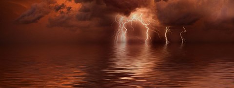 Framed Lightning storm over the sea Print