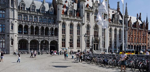 Framed Tourists at a market, Bruges, West Flanders, Belgium Print