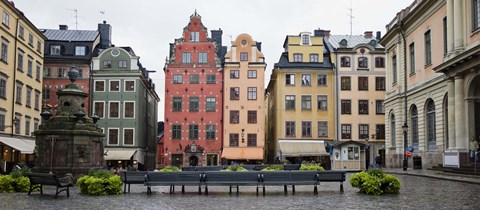 Framed Benches at a small public square, Stortorget, Gamla Stan, Stockholm, Sweden Print