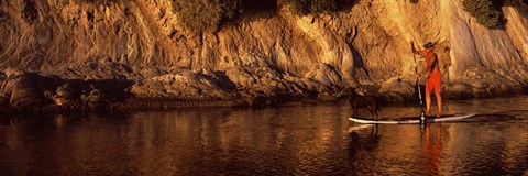 Framed Paddle-boarder in river, Santa Barbara, California, USA Print