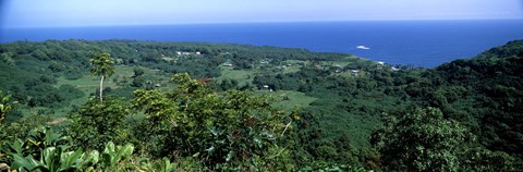 Framed High angle view of landscape with ocean in the background, Wailua, Hana Highway, Hana, Maui, Hawaii, USA Print