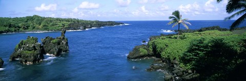 Framed High angle view of a coast, Hana Coast, Black Sand Beach, Hana Highway, Waianapanapa State Park, Maui, Hawaii Print
