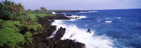 Framed Rock formations at the coast, Hana Coast, Black Sand Beach, Hana Highway, Waianapanapa State Park, Maui, Hawaii, USA Print