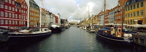 Framed Boats in a canal, Nyhavn, Copenhagen, Denmark Print