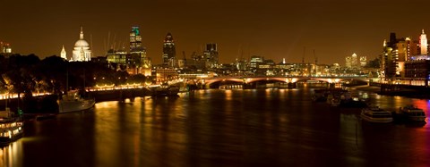 Framed View of Thames River from Waterloo Bridge at night, London, England Print