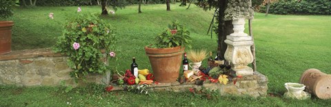 Framed Wine grapes and foods of Chianti Region of Tuscany at private estate, Italy Print