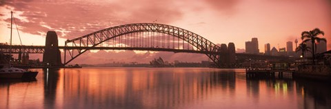 Framed Sydney Harbour Bridge under Pink Sky, Sydney Harbor, Sydney, New South Wales, Australia Print