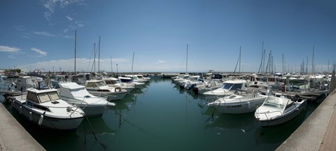 Framed Boats docked in the small harbor, Provence-Alpes-Cote d'Azur, France Print