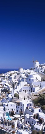 Framed Aerial view of houses in a town, Oia, Santorini, Cyclades Islands, Greece Print