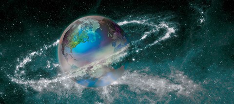 Framed Earth in star field Print