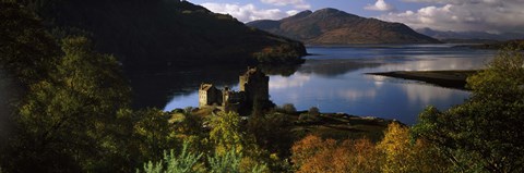 Framed Castle on a hill, Eilean Donan, Loch Duich, Highlands Region, Inverness-Shire, Scotland Print