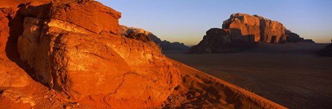 Framed Sand dunes in a desert, Jebel Um Ishrin, Wadi Rum, Jordan Print