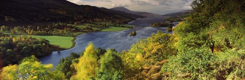 Framed Lake flowing through a forest, Loch Tummel, Pitlochry, Perthshire, Scotland Print