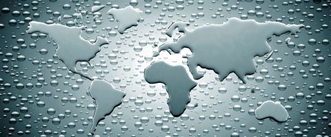 Framed Water drops forming continents (black and white) Print