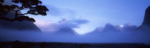 Framed Fog over mountains, Milford Sound, Fiordland National Park, South Island, New Zealand Print