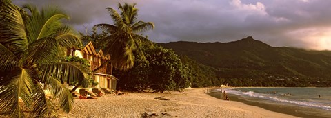 Framed Hotel apartments on Beau Vallon beach, Mahe Island, Seychelles Print