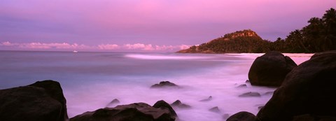 Framed Sunset over main beach on North Island, Seychelles Print