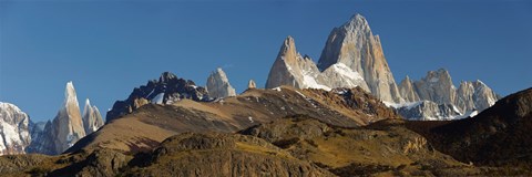 Framed Low angle view of mountains, Mt Fitzroy, Cerro Torre, Argentine Glaciers National Park, Patagonia, Argentina Print