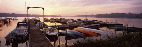 Framed Boats in a lake at sunset, Lake Champlain, Vermont, USA Print