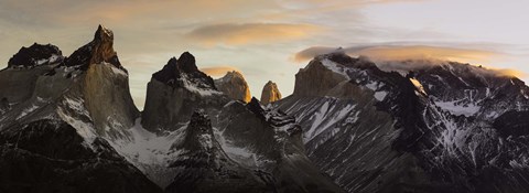 Framed Snowcapped mountain range, Paine Massif, Torres del Paine National Park, Magallanes Region, Patagonia, Chile Print