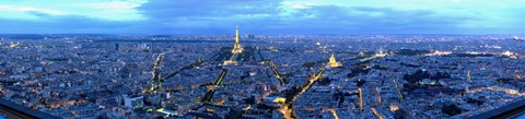Framed Aerial view of a city at dusk, Paris, Ile-de-France, France Print