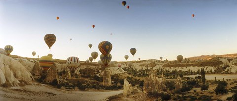 Framed Hot air balloons taking off, Cappadocia, Central Anatolia Region, Turkey Print