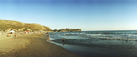 Framed Tourists swimming in the Mediterranean at Patara beach, Patara, Antalya Province, Turkey Print