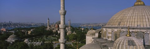 Framed View of a mosque, St. Sophia, Hagia Sophia, Mosque of Sultan Ahmet I, Blue Mosque, Sultanahmet District, Istanbul, Turkey Print