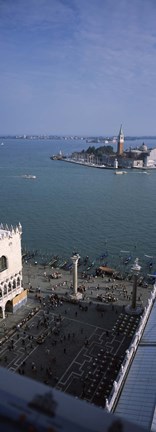 Framed Church and bell tower from St Mark's Campanile, Canale di San Marco, Doges Palace, San Giorgio Maggiore, Venice, Veneto, Italy Print
