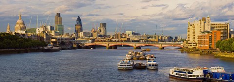 Framed Bridge across a river with a cathedral, Blackfriars Bridge, St. Paul&#39;s Cathedral, Thames River, London, England Print