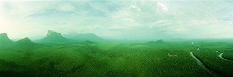 Framed Aerial View Of Green Misty Landscape, Autana Tepuy, Venezuela Print