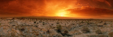 Framed Sunset over a desert, Palm Springs, California, USA Print