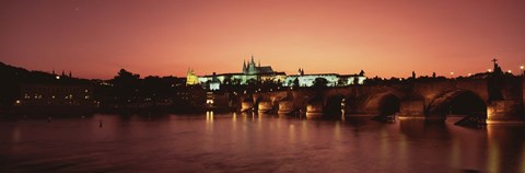 Framed Bridge with a church and castle, Charles Bridge, St. Vitus Cathedral, Hradcany Castle, Prague, Czech Republic Print