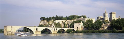 Framed Castle at the waterfront, Pont Saint-Benezet, Palais des Papes, Avignon, Vaucluse, France Print