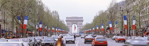 Framed Traffic on a road, Arc De Triomphe, Champs Elysees, Paris, France Print